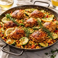 Paella with Chicken Zucchini and Rosemary