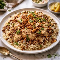 Pakistani Rice with Lentils and Nut Sauce