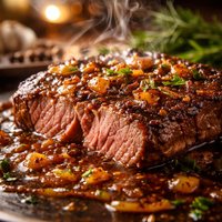 Pan Broiled Steak with Whiskey Sauce