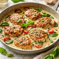 Pan Fried Chicken Medallions in Creamy Basil Parmesan Sauce
