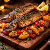 Pan Fried Mackerel with Red Pepper and Squash