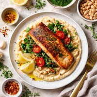 Pan Fried Salmon with Cannellini Bean Pure