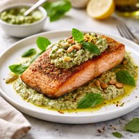 Pan Fried Salmon with Cream Cheese Pesto
