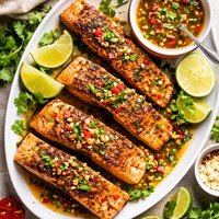 Pan Fried Salmon with Warm Chilli Chili Lime Sauce