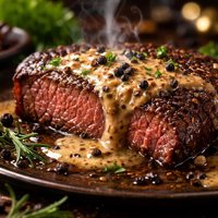 Pan Fried Steak with Mustard Pepper Sauce