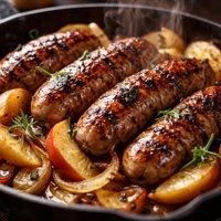 Pan Grilled Sausages with Apples and Onions