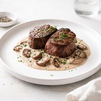 Pan Roast Beef Tenderloin with a Mushroom Cream Sauce