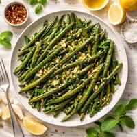 Pan Roasted Green Beans Tossed with Garlic Lemon and Mint