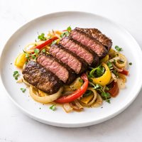 Pan Roasted Sirloin with Onions and Peppers