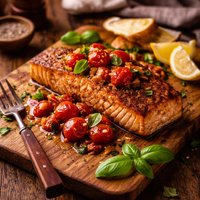 Pan Seared Crusted Salmon with Cherry Tomatoginger Sauce