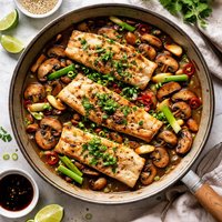 Pan Seared Fish with Mushrooms and Scallions