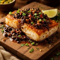 Pan Seared Halibut with Black Bean Sauce