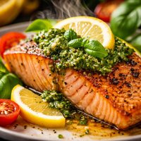 Pan Seared Salmon with Lemon Basil Pesto