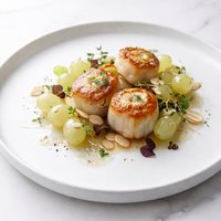 Pan Seared Scallops with Champagne Grapes and Almonds