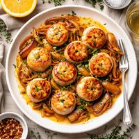 Pan Seared Sea Scallops with Orange Braised Shallots