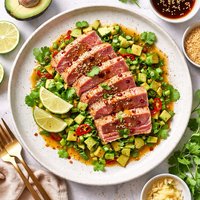Pan Seared Tuna with Avocado Soy Ginger and Lime
