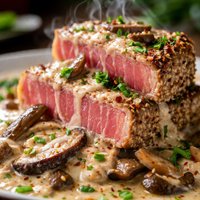Pan Seared Tuna with Ginger Shiitake Cream Sauce