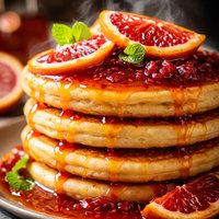 Pancakes with Blood Orange Honey Sauce