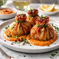 Pancetta Purse with Roasted Red Bell Pepper Aioli