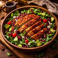 Panko Crusted Chicken Salad with Pomegranate Balsamic Dressing