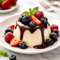 Panna Cotta with Fresh Berries and Chocolate Sauce