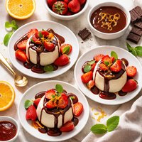 Panna Cotta with Strawberries and Chocolate Orange Sauce