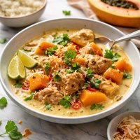 Papaya Chicken with Vanilla Scented Coconut Milk