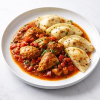 Paprika Chicken Stew with Potato Pierogies