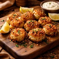 Parmesan Breaded Scallops with Lemon Garnish
