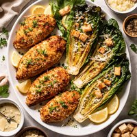 Parmesan Chicken with Caesar Roasted Romaine