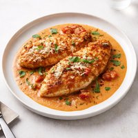Parmesan Crusted Chicken Cutlets in Tomato Cream Sauce