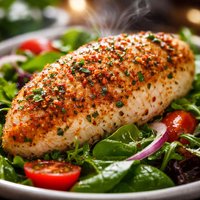 Parmesan Crusted Chicken on Bed of Fancy Greens