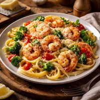 Parmesan Shrimp and Vegetables with Fettuccine