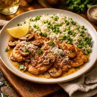 Parmesan Veal Scaloppine Marsala with Rice and Peas