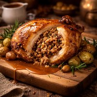 Partridge Stuffed Chicken and Gravy