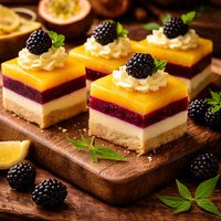 Passion Fruit and Blackberry Jellies with Lemon Verbena Cream