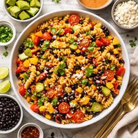 Pasta and Black Bean Salad with Roasted Red Pepper Dressing