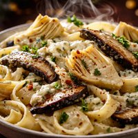 Pasta Artichoke Hearts Portobello and Gorgonzola