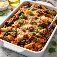 Pasta Eggplant and Sausage Casserole