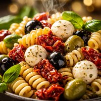 Pasta Salad with Mozzarella Sun Dried Tomatoes and Olives