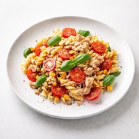 Pasta Salad with Tuna Corn and Cherry Tomatoes
