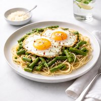 Pasta with Asparagus and Fried Eggs