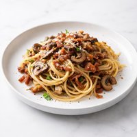 Pasta with Bacon Mushroom Caramelised Onions