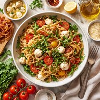 Pasta with Caramelized Onion Trio Arugula with Mozzarella