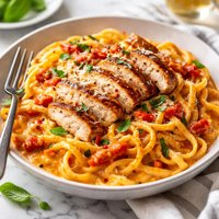 Pasta with Chicken and Roasted Red Pepper Cream Sauce