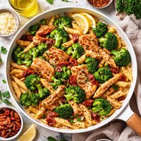 Pasta with Chicken Broccoli and Sun Dried Tomatoes