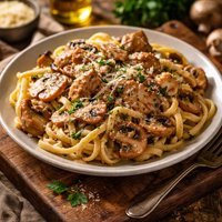 Pasta with Chicken in a Mushroom Sauce