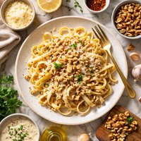 Pasta with Creamy Garlic and Walnut Sauce