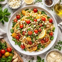 Pasta with Fresh Herbs Feta and Tomatoes