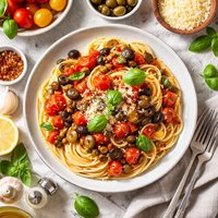 Pasta with Fresh Tomato Olive Sauce